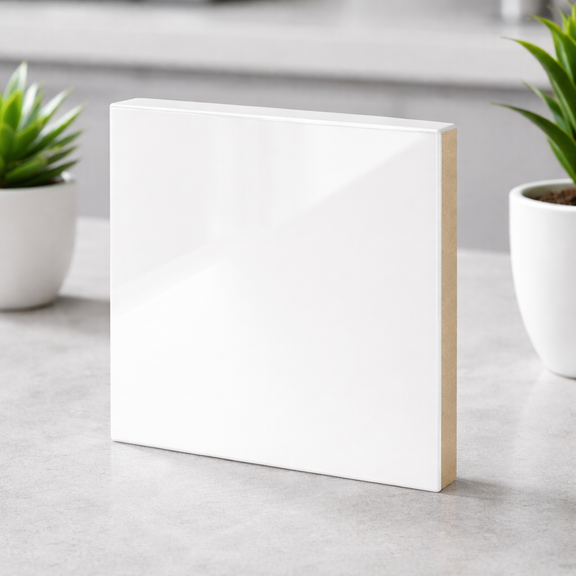 White book on a gray surface with two potted plants in the background